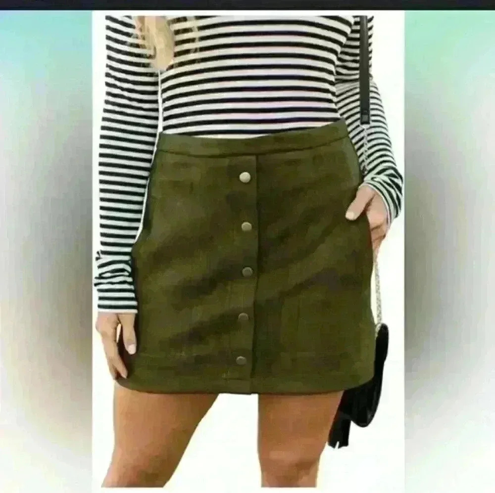 George sexy party casual corduroy button front skirt S6